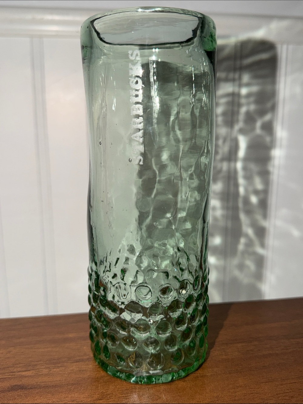Starbucks Green Textured Hand Blown Bubble Glass Tumbler Rare Very Collectible